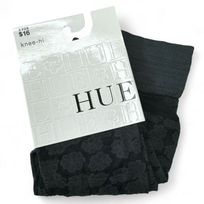 HUE Floral Knee Hi Womens One Size U14954 Cobblestone Gray 1 Pair Banded Top NEW